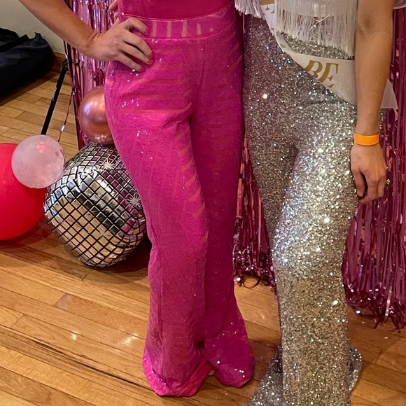 ✨ Sequin High Waist Bell Bottoms/Flared Trousers. Hot Pink. SO FUN! - Picture 3 of 3